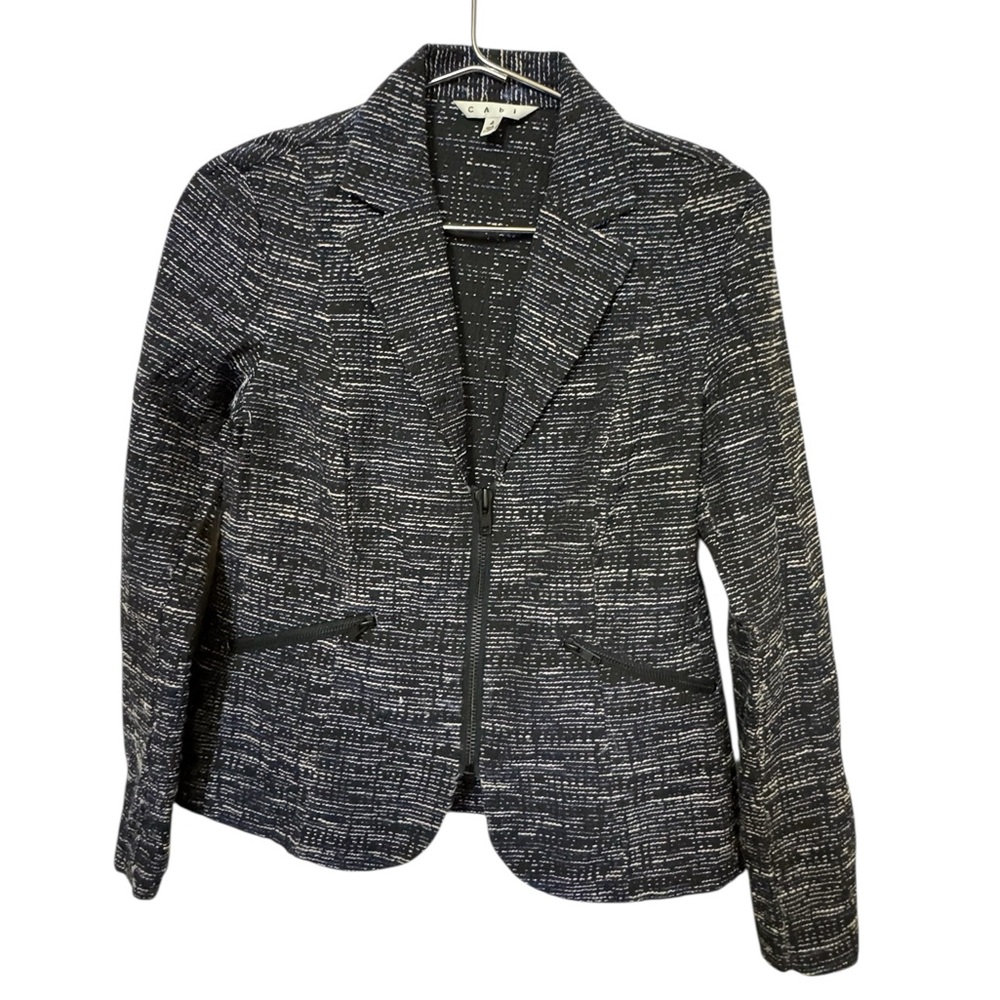 Cabi High End Retro Textured Zip Up Blue Gray Women’s 4  Black & White Blazer